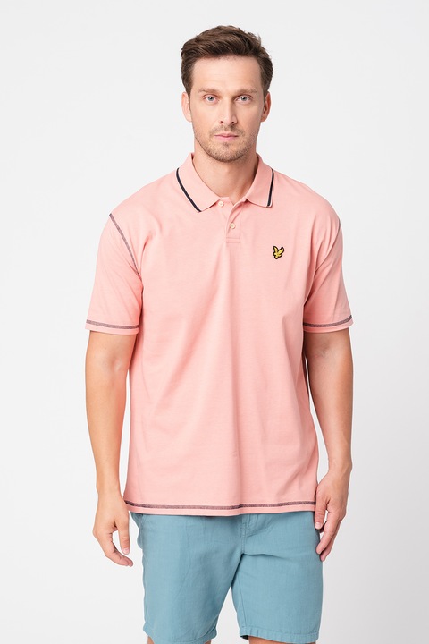 Lyle & Scott, Уголемена тениска с яка и лого, Розова сьомга