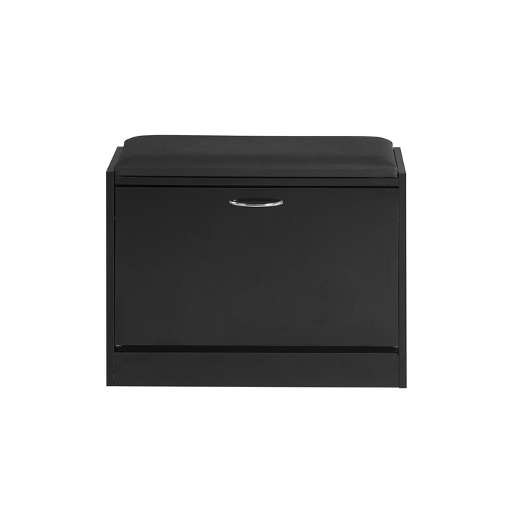 Pantofar cu bancuta SoBuy, FSR16-SCH, 60 x 30 x 47 cm, MDF, Negru