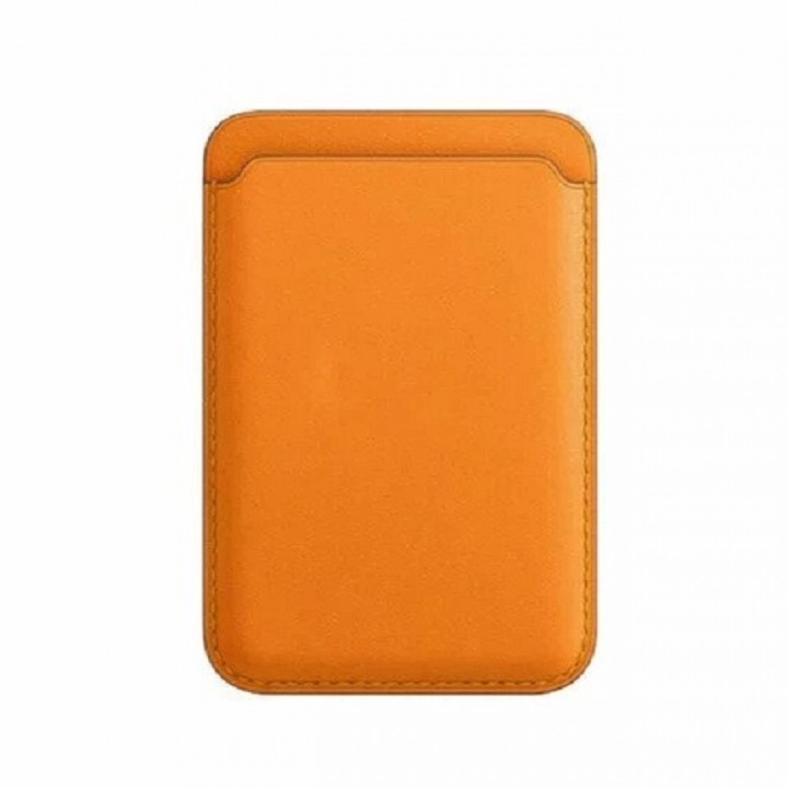 Husa din piele MagSafe pentru carduri compatibila cu iPhone 12, 12 Pro si 12 Pro Max, Portocaliu, DCM-BBL3945