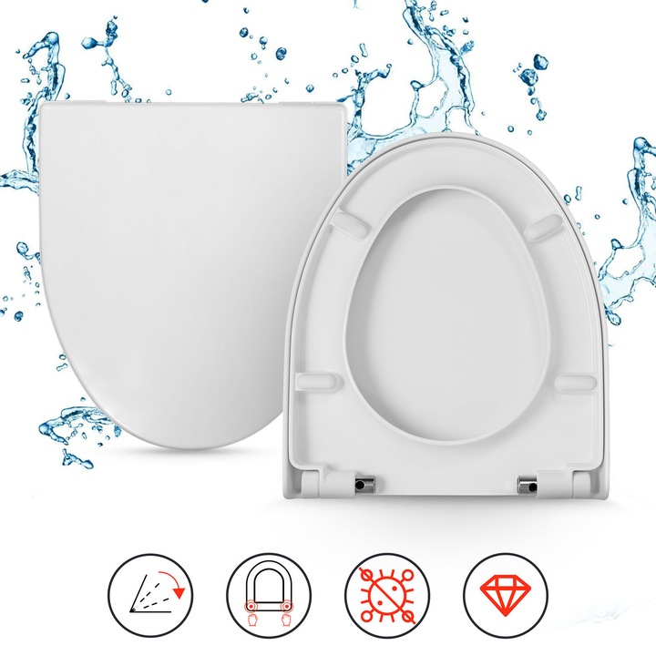 Capac WC, MKW, Cu Scoatere Ușoară, Termoplast Extrem de Rezistent, Montaj de Jos cu Reglaj, Compatibil cu Koło, Roca, Cersanit, 36×44 cm, Alb