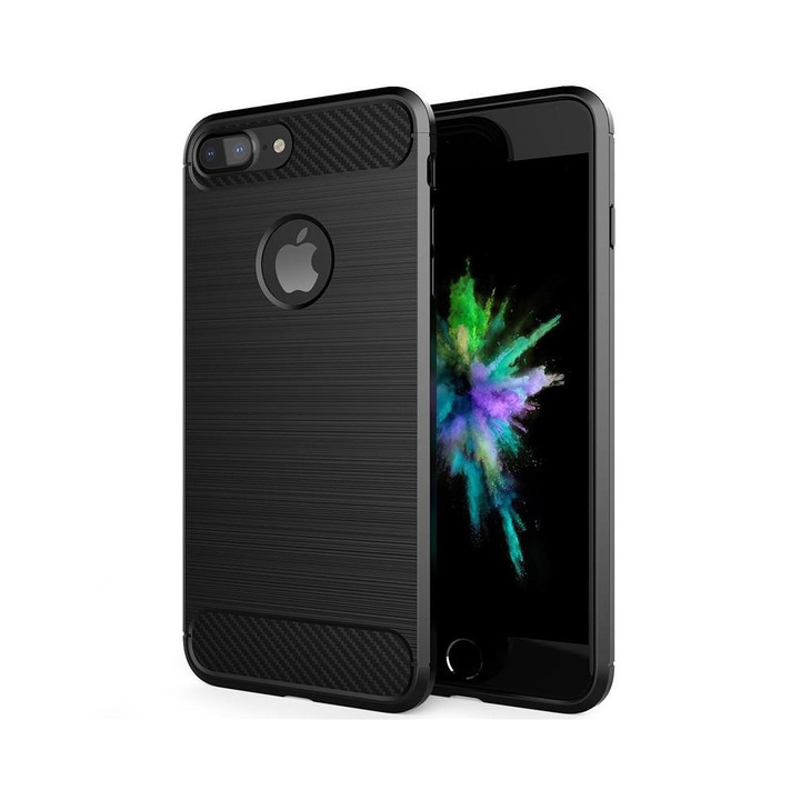 iPhone 7 Plus / 8 Plus szilikon tok, hátlaptok, telefon tok, karbon mintás, fekete, Forcell Carbon