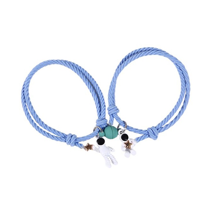 Гривни за двойка EFAYN, С магнит, Висулки космонавти, Унисекс, Синя връв, 2 броя