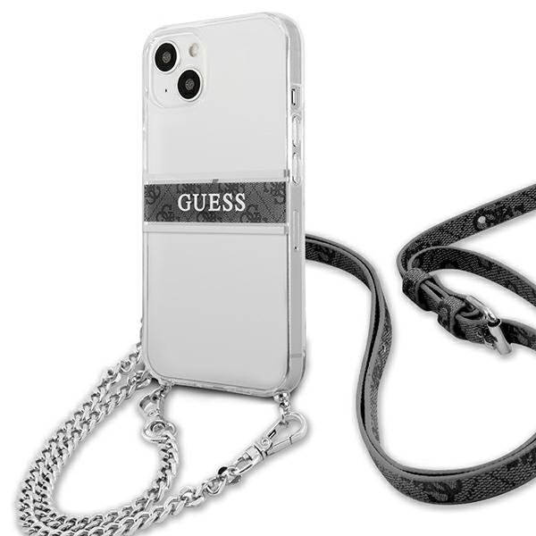 Husa Guess pentru iPhone 13 Mini, Lant argintiu, PC, Transparent