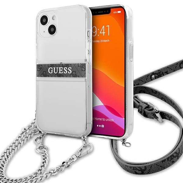 Husa Guess pentru iPhone 13 Mini, Lant argintiu, PC, Transparent