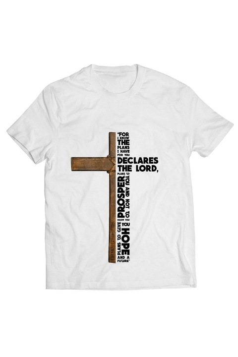 Мъжка тениска с къс ръкав Lepni.me Кръст с религиозно писание - Християнски подарък, Бял