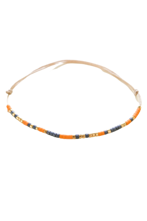 Bratara mesaj "never give up", reglabila, dama, snur matase, placat cu aur 24K, portocaliu/gri