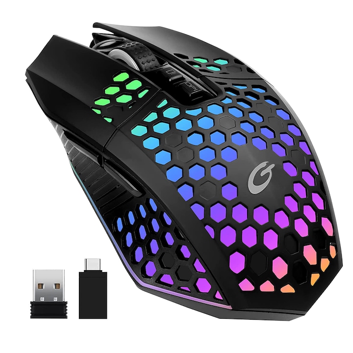 Професионална безжична мишка за дома и офиса ODISSEY LIFE®, акумулаторна, RGB осветление, 9 бутона, черна