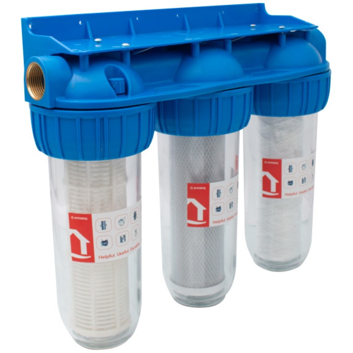 Филтър за вода Everline EWF-3F34/10, Троен, С активен въглен/ памук/сито, 3x3/4"x10