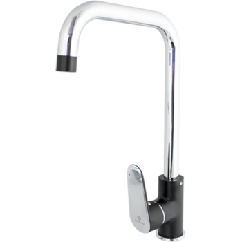 Baterie bucatarie Ermetiq ER-A209N, pipa 90°, monocomanda, cartus ceramic, aerator, Negru/Crom