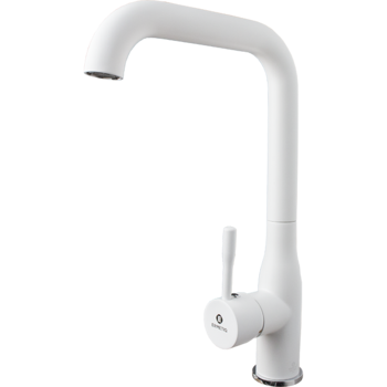 Baterie bucatarie Ermetiq ER-A417A, pipa 90º, monocomanda, Inox, Alb