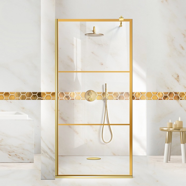 Aqua Class® Gold 120x195 cm zuhanyfal, arany Vintage modell, víztiszta biztonsági üveg