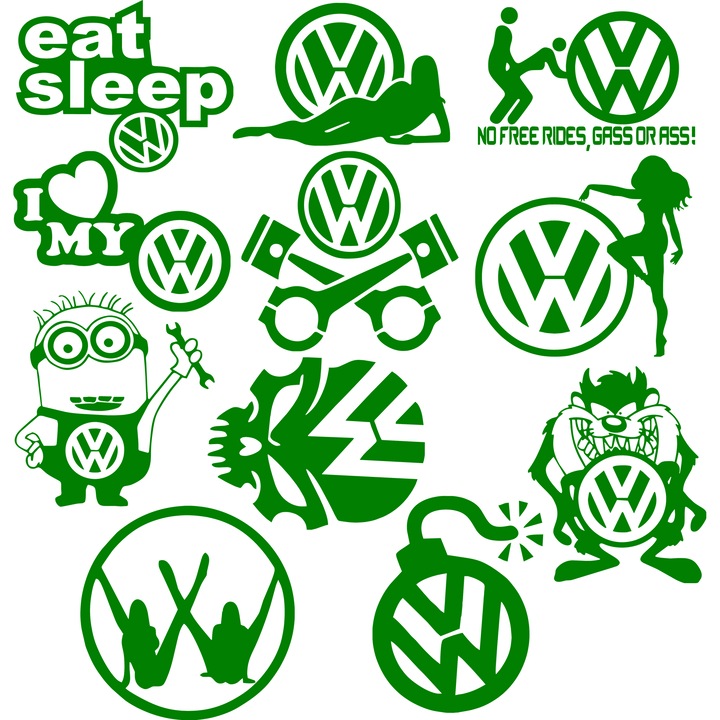 Set 11 stickere auto personalizate Volkswagen 50 x 50 cm, verde