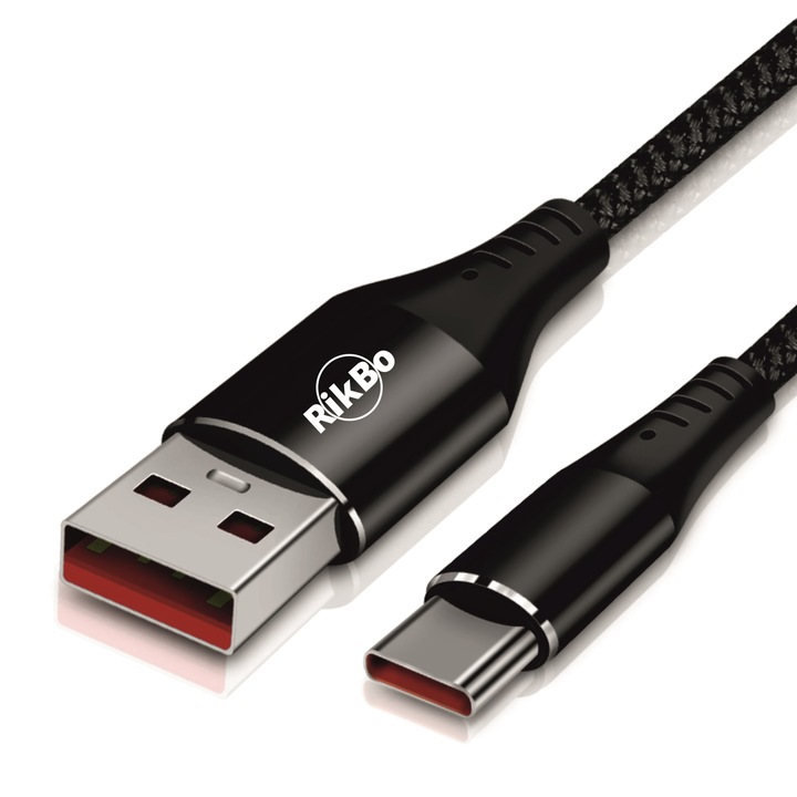 Кабел за зареждане и пренос на данни RikBo® Super Fast Charge 5A, USB - USBC 0.5 метра черен