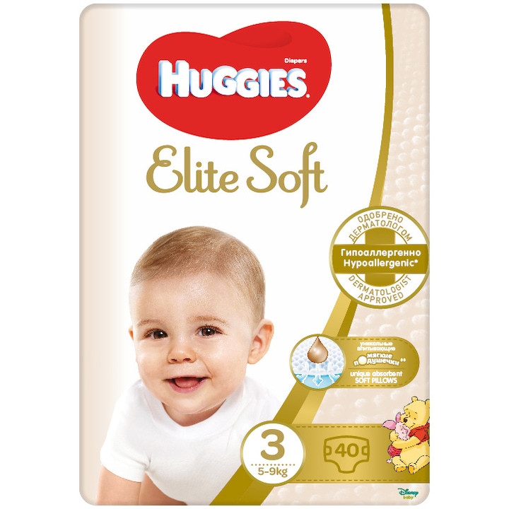Scutece Huggies Elite Soft Jumbo 3, 5-9 kg, 40 buc