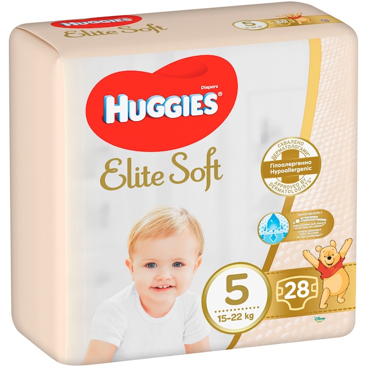 Scutece Huggies Elite Soft Jumbo JR marimea 5, 15-22 kg, 28 buc