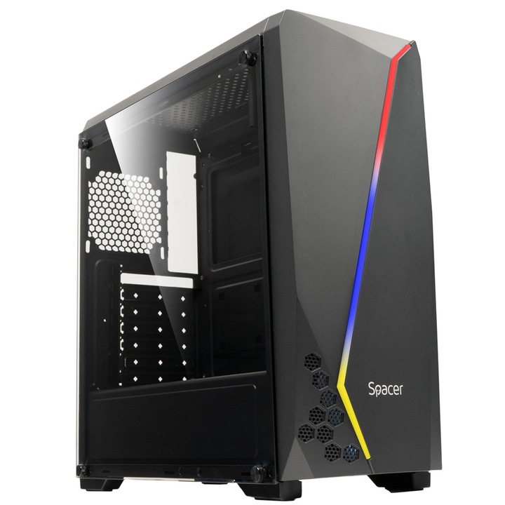 Компютърна Кутия за компютър SPACER FLASH, Mid-Tower, Без захранващ блок, ATX, Black