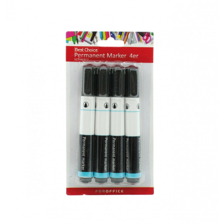Set 4 bucati, Marker permanent, gros, varf rotund, Negre