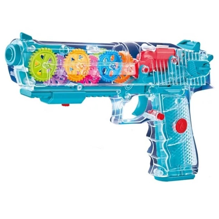 Pistol de Jucarie Pentru Copii Zenuk® - Lumini si Sunete, Model Transparent, Baterii, Multicolor