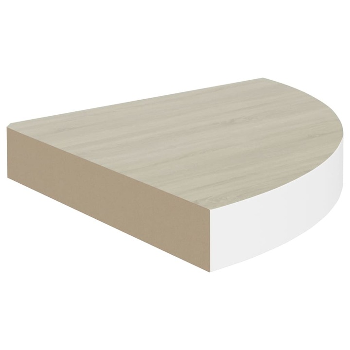 Raft de perete de colt vidaXL, stejar si alb, 25x25x3,8 cm, MDF 0.74 kg
