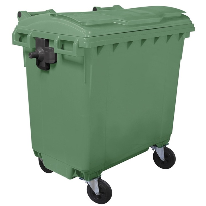 Container plastic colectare selectiva gunoi, volum 770 litri, cu capac plat, verde