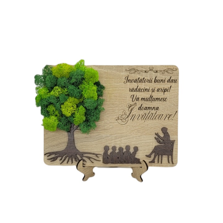 Placheta lemn cu mesaj gravat si licheni stabilizati 3, 20x15 cm