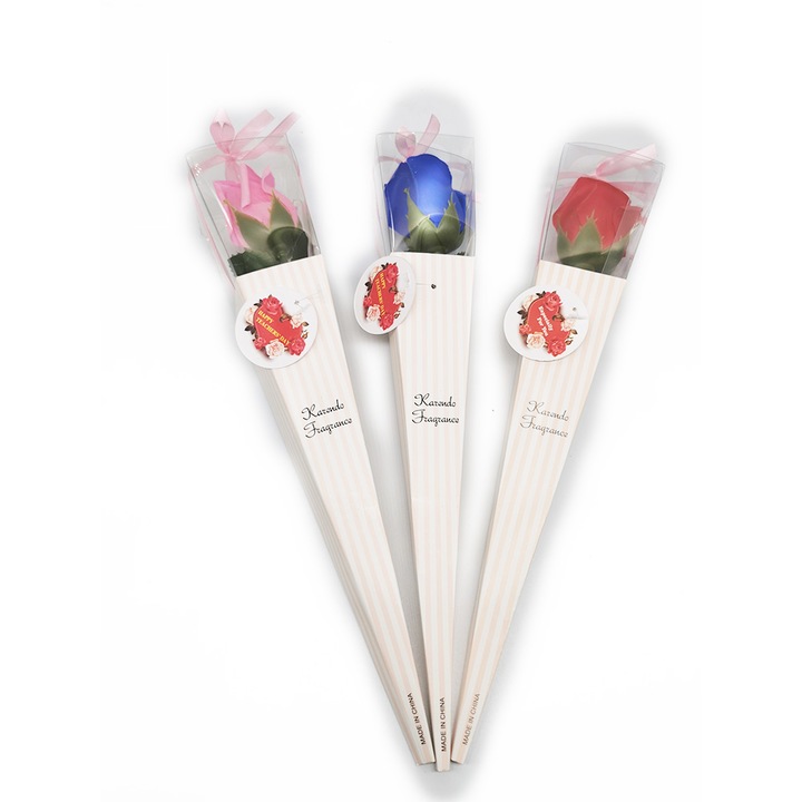 Set 3 Trandafiri de sapun, ambalati individual, Multicolor, Vision®