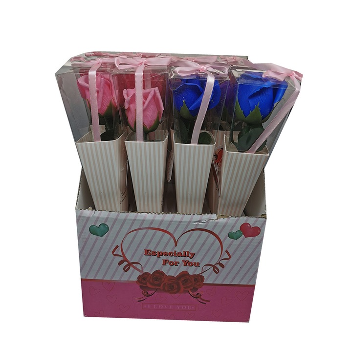Pachet cu 12 Trandafiri de sapun, ambalati individual, Multicolor, Vision®