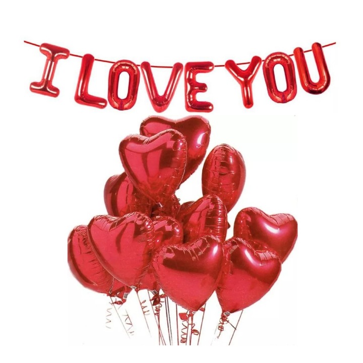 Комплект балони Valentine's Day, I LOVE YOU, 10 Hearts, червен цвят, It's Party Time