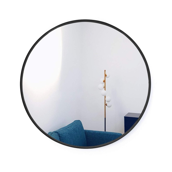 Oglinda rotunda eleganta de 60 cm cu cadru negru metalic