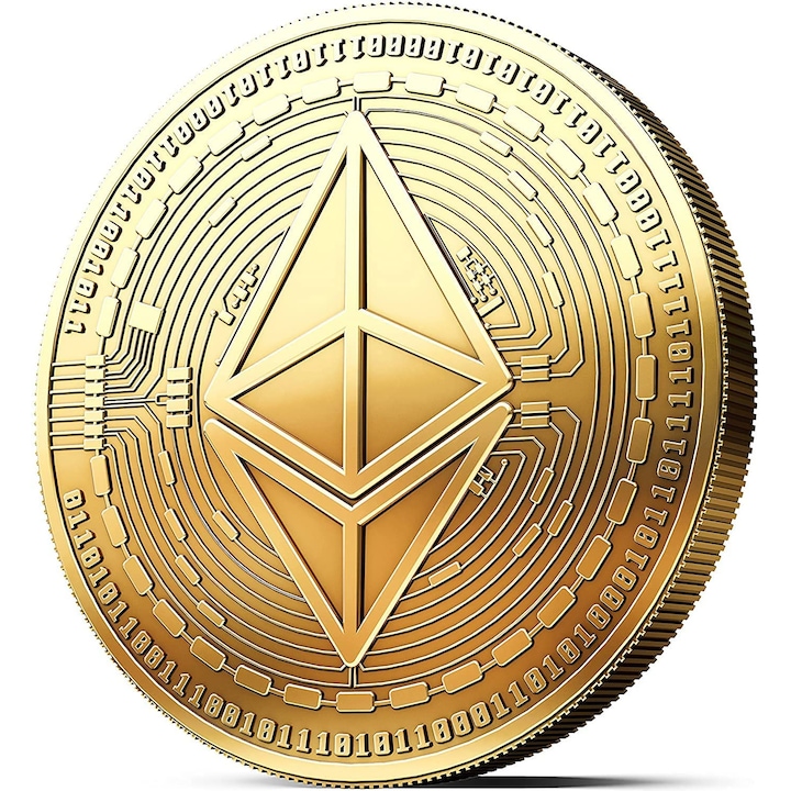 Moneda crypto pentru colectionari, GMO, Ethereum ETH, aurie