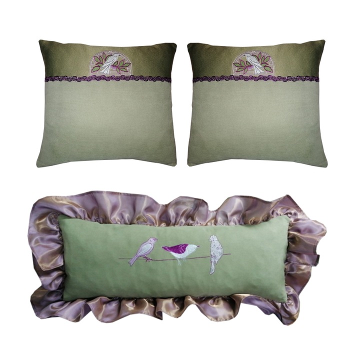 Комплект 3 декоративни възглавници Casa Bucuriei модел Bohemian зелено/лилаво 40/40см и 30/60см