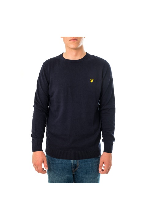Мъжки пуловер с кръгло деколте Lyle & Scott Kn400vc.z27, детайл с лого, памук/вълна, син, Син