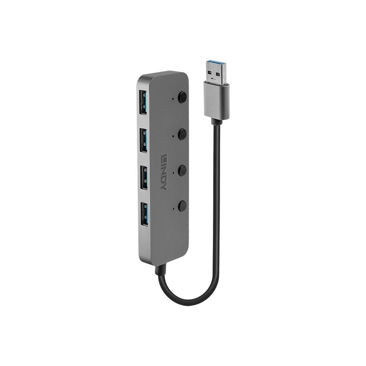 USB 3.2-A хъб с 4 USB-A порта + ключ за включване/изключване, Lindy L43309