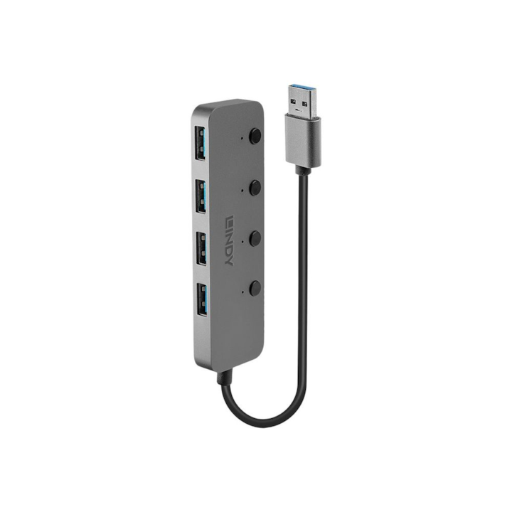 USB 3.2-A хъб с 4 USB-A порта + ключ за включване/изключване, Lindy L43309