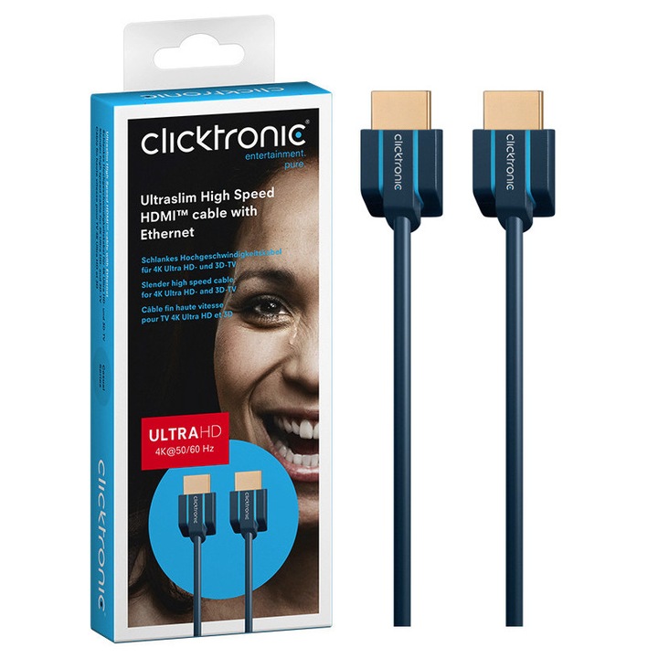 HDMI кабел CLICKTRONIC 2.0 4K@60Hz SLIM 1м