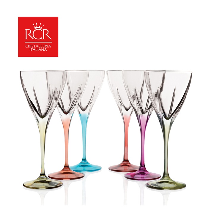 Комплект чаши за червено вино RCR Style Fusion Color , Kристални, HoReCa, 6 броя, ХоРеКа