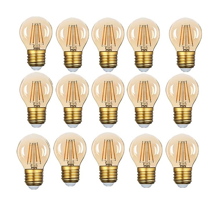 Комплект LED крушки Trendafi LED, G45, Винтидж, Топла светлина, E27, 2W , 15 броя