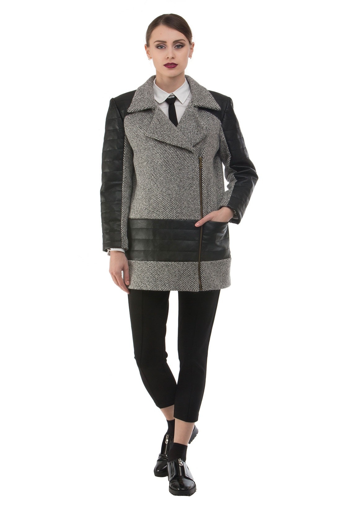 Palton Pepper Biker, KVINNA, 80% lana cu insertie piele ecologica matlasata