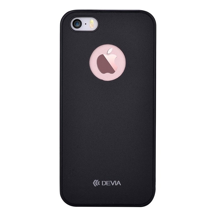 Carcasa Devia Original Leather pentru iPhone SE/5S, Black (piele naturala si margini flexibile)