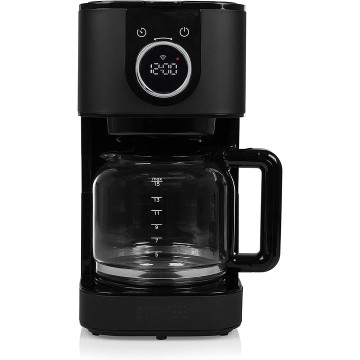 Cafetiera smart Princess 246060, 900 W, Wi-Fi, 1.5 L, 10-15 cesti, Filtru lavabil, Timer, Touchscreen, Negru