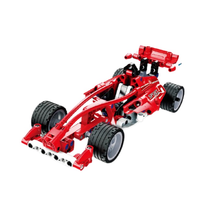 Set constructie masina formula racing, CaDA, cu motor, rosu, 144 piese