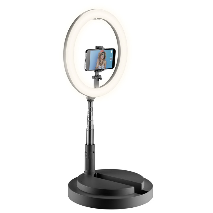 Селфи ринг Cellularline Selfie Ring Compact, с Bluetooth, Сгъваем, Черен