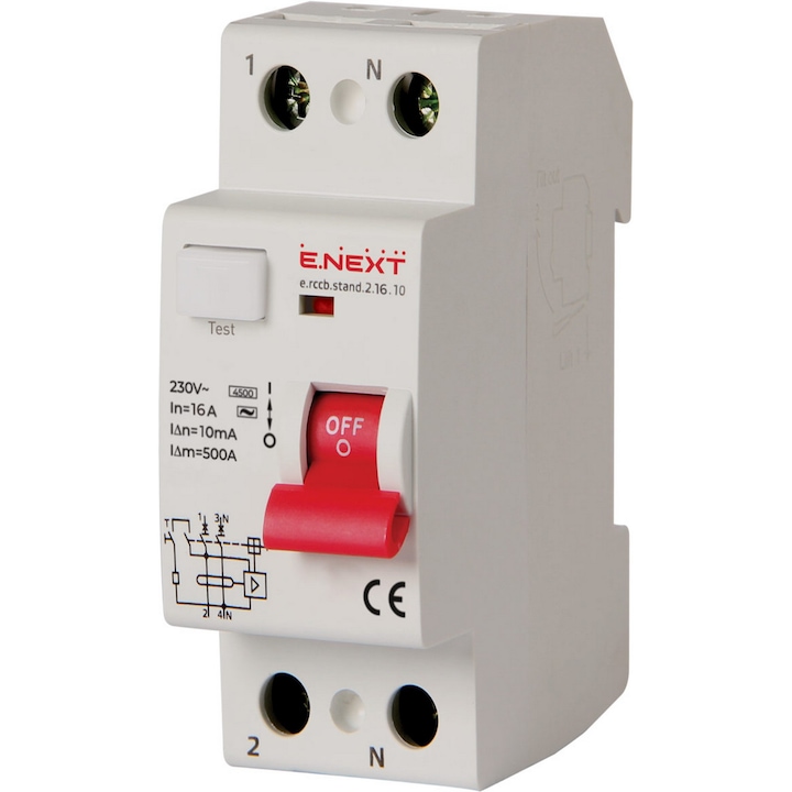 Дефектнотокова защита E.NEXT ДТЗ e.rccb.stand.2.16.10 2р, 16А, 10mA