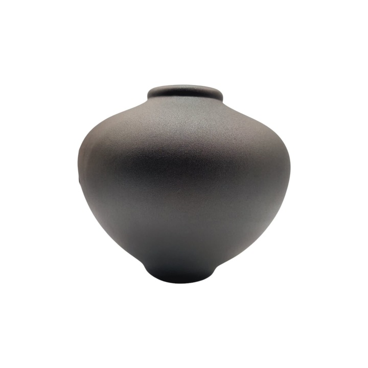 Vaza decorativa Iula Muar, design modern, negru mat, ceramica, 21x23x23
