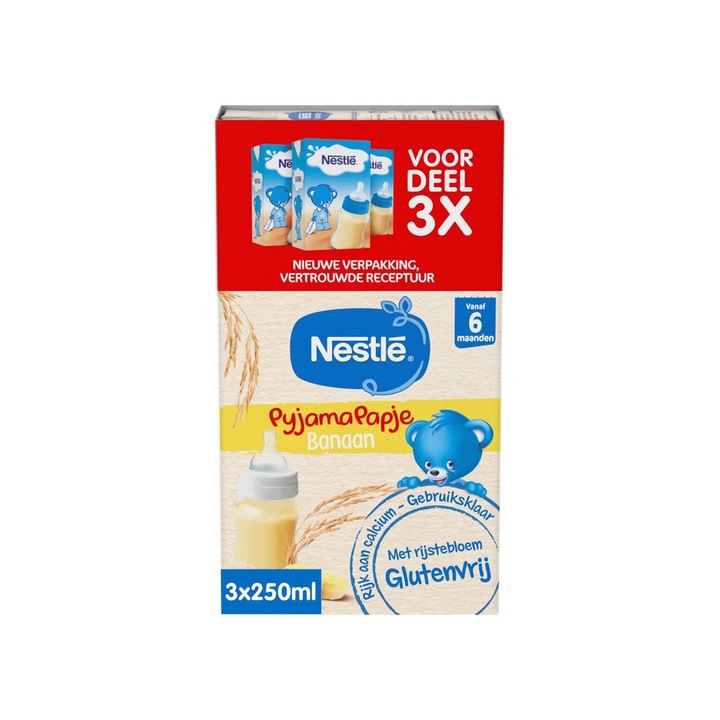 Cereale, pentru bebelusi, gata preparate, Nestlé Pyjamapapje, 6-36 luni, Banane, 3x250 ml