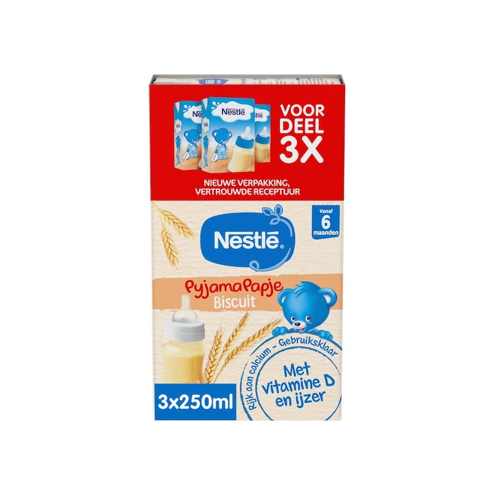 Cereale, pentru bebelusi, gata preparate, Nestlé Pyjamapapje, 6-36 luni, Biscuiti, 3x250 ml