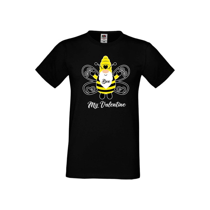 Tricou Tralala Bee My Valentine Gnome pentru cuplurile indragostite de Ziua Indragostitilor, negru, 5XL