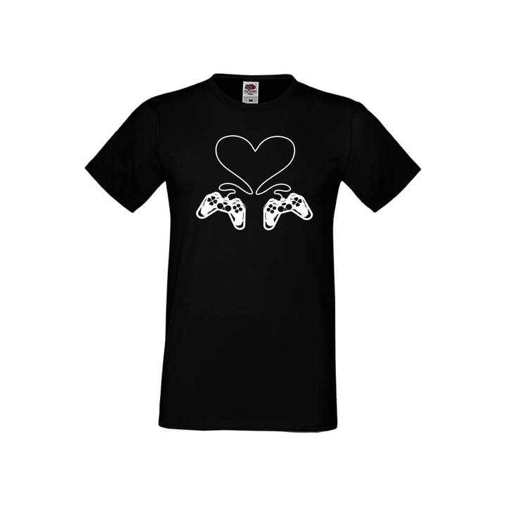 Tricou barbati Tricouri de Ziua Indragostitilor pentru cupluri indragostite Tralala Couple Gamers Game Controller Heart, Negru, 5XL