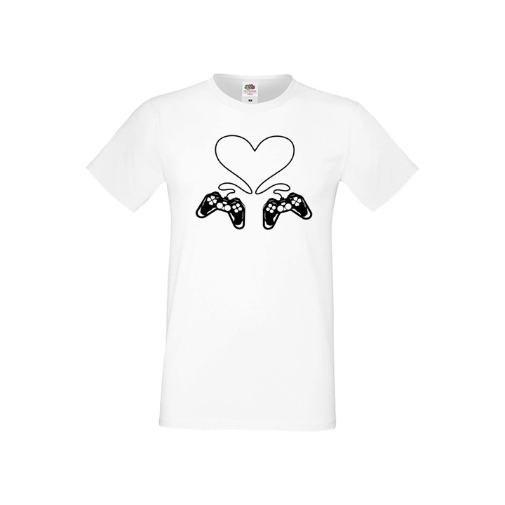 Tricou barbati Tricouri de Ziua Indragostitilor pentru cupluri indragostite Tralala Couple Gamers Game Controller Heart, Alb, 5XL