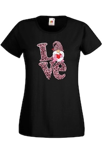 Дамска Тениска Tralala Love Gnome Valentine's 11, Черен, 2XL